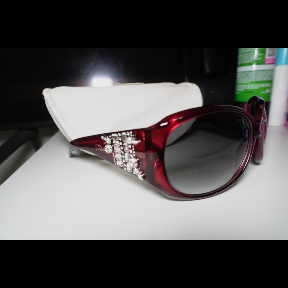 Dior Red Sunglasses with Elegant Swaroski Crystal Accents